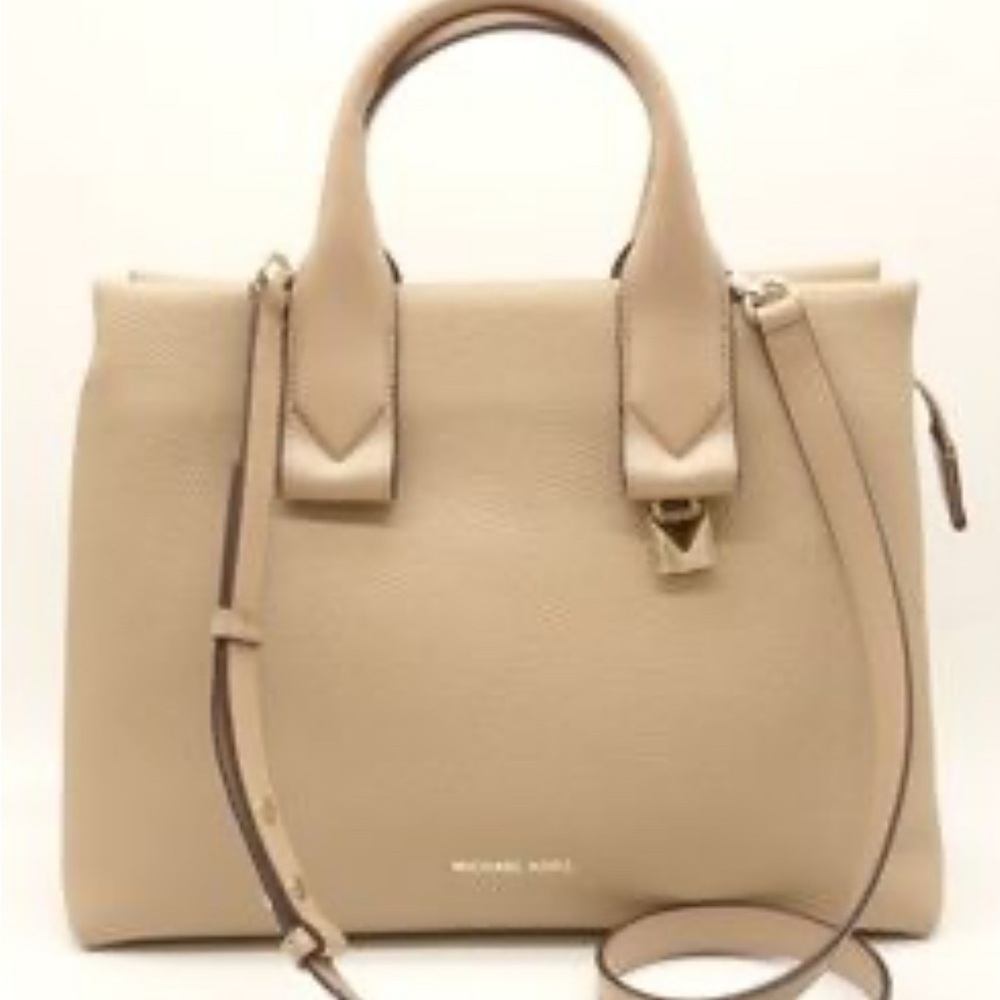Michael Kors Tan Satchel with Double Handles and Detachable Strap